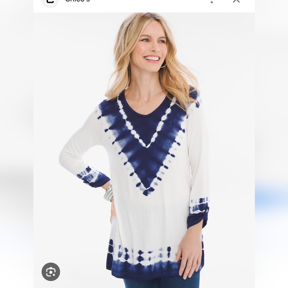 - Zenergy by Chico's tie dye roll tab sleeves stretchy soft knit tunic
